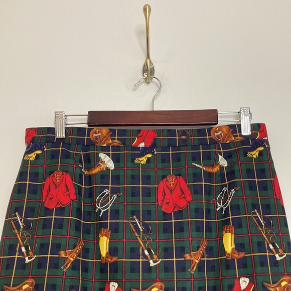 Handmade Skirt Womens Large Green Blue Plaid Straight Pencil Equestrian Preppy - Picture 3 of 12